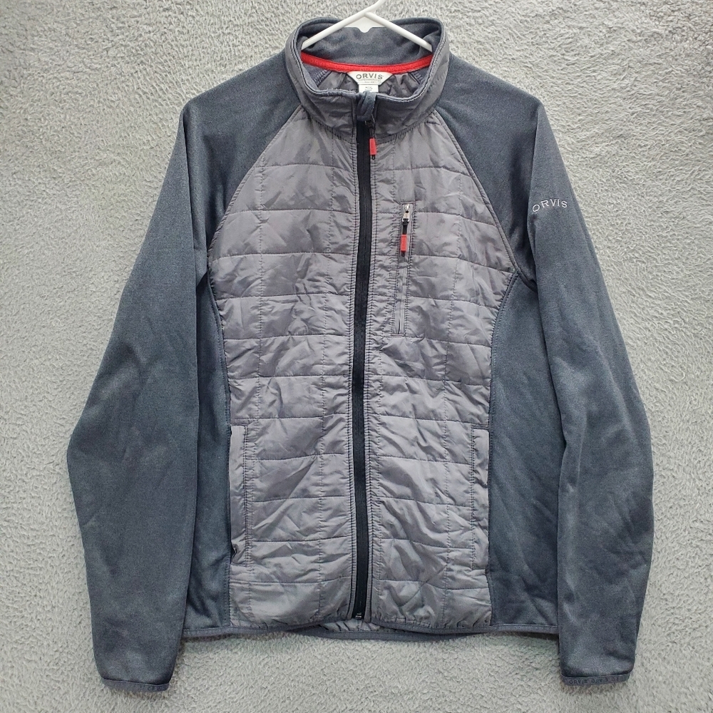 Orvis Mens Mixed Media Full Zipper Quilted Jacket Size Medium Gray
